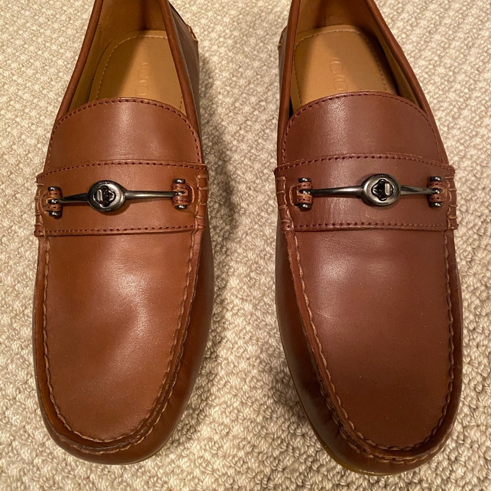 Coach Brown Leather Loafers with Metal Accent